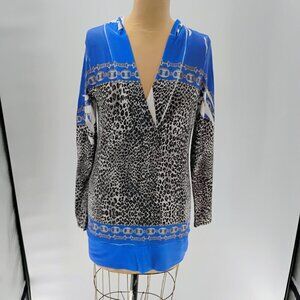 Cache Jersey Stretch Top Black Gray Animal Leopard Print Embellished Blouse M